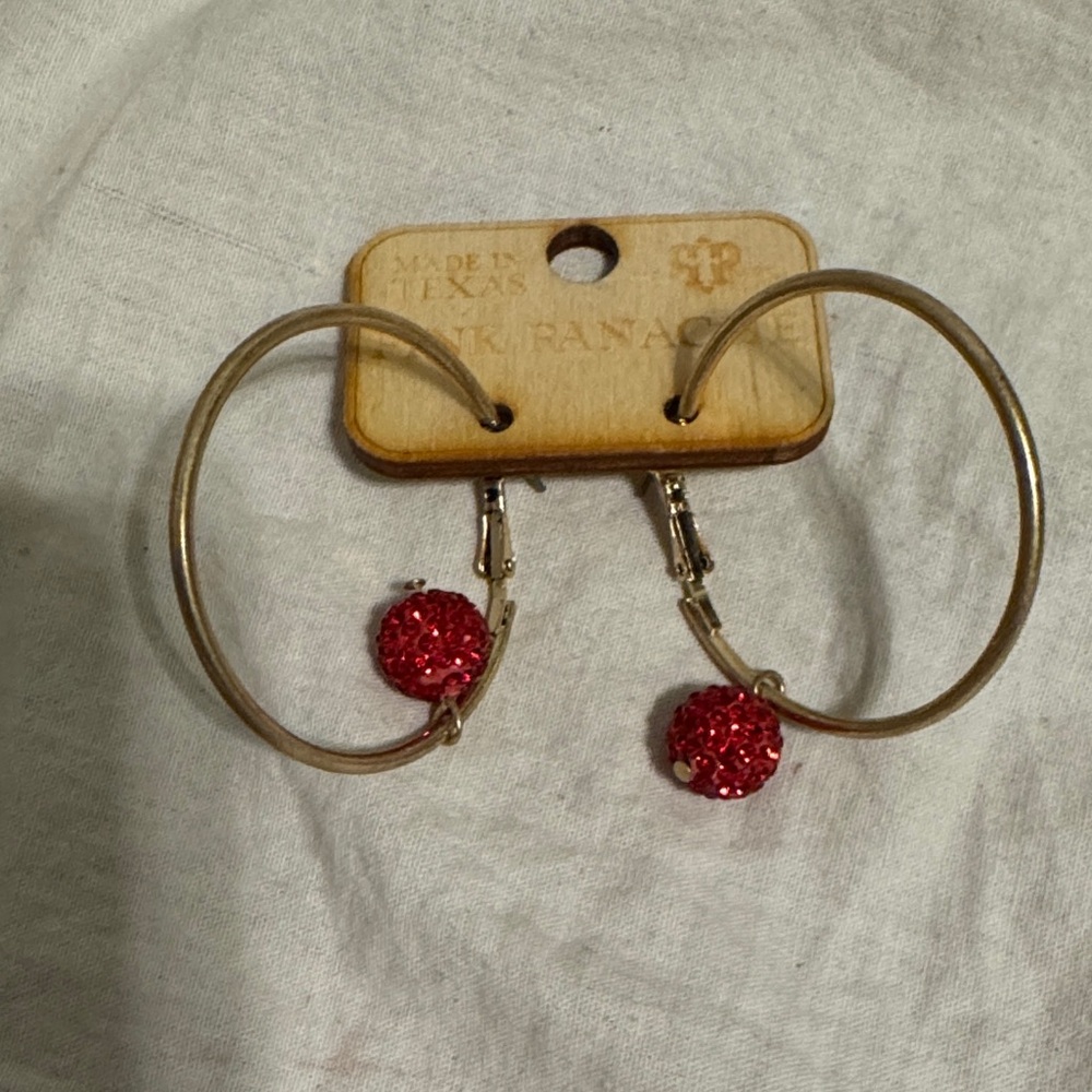 Panache Silver Hoop Earrings with Red Accents